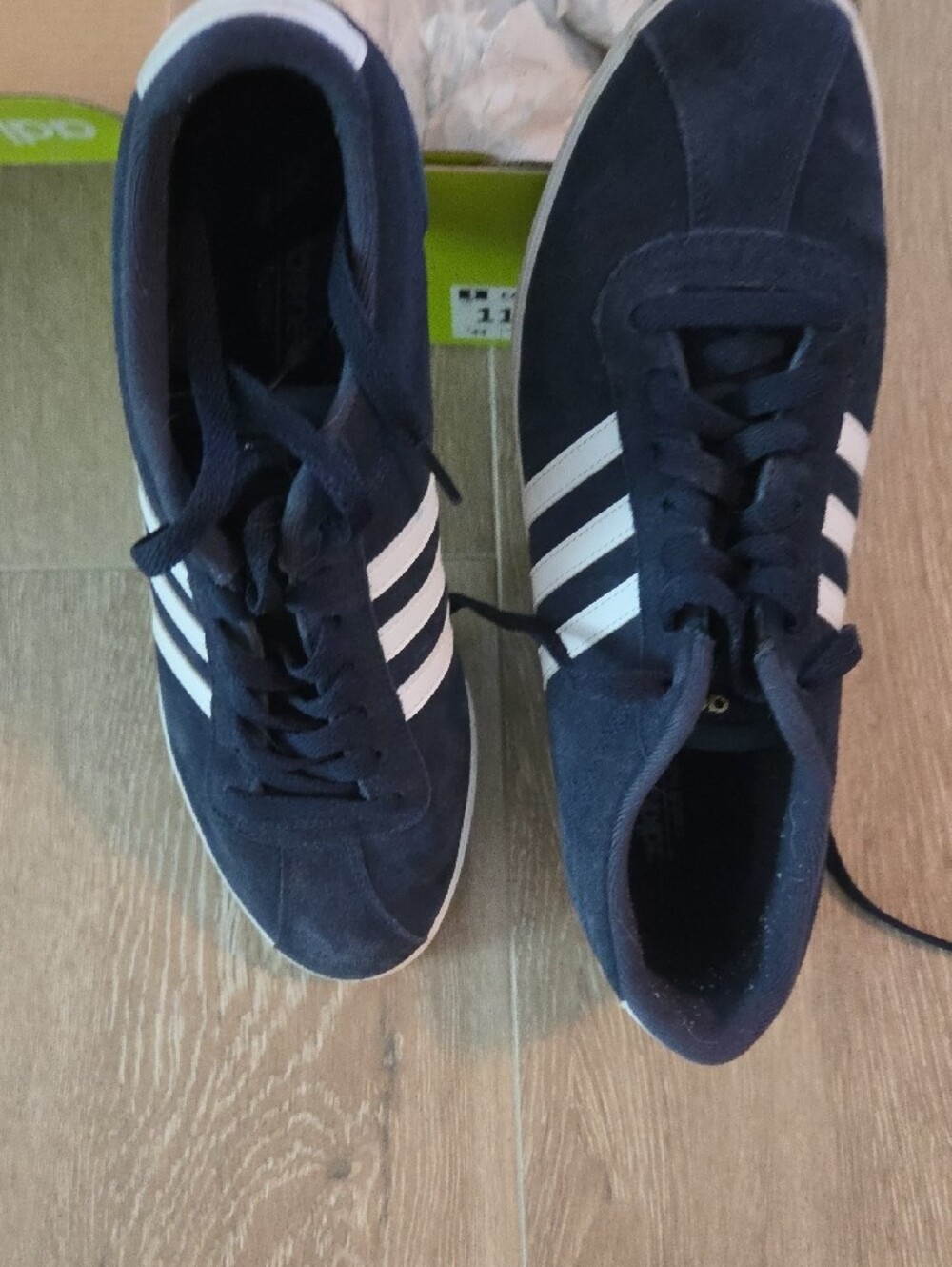 Woman's Adidas Navy Suede Sneakers with White Stripes - Picture 2 of 4